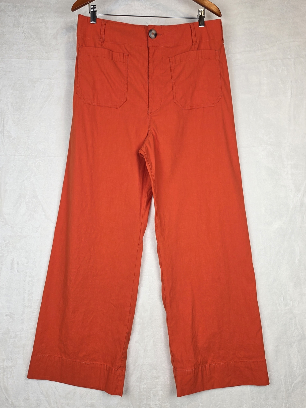 Maeve Anthropologie Colette Wide Leg Pants Women's 33 Tall Orange Linen Blend